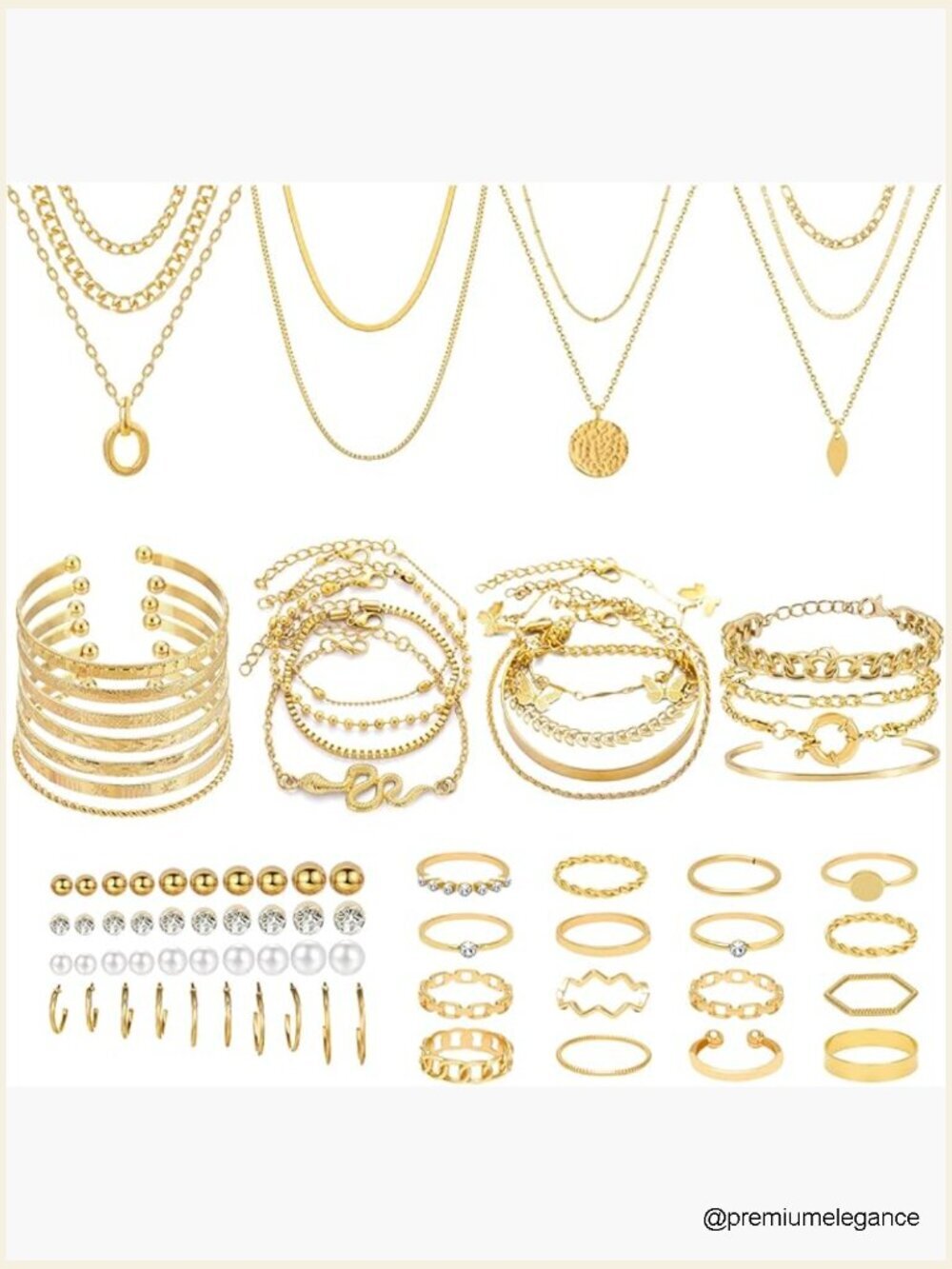 80 Piece Gold Plated Jewelry Set with Necklaces Bracelets Rings Earrings